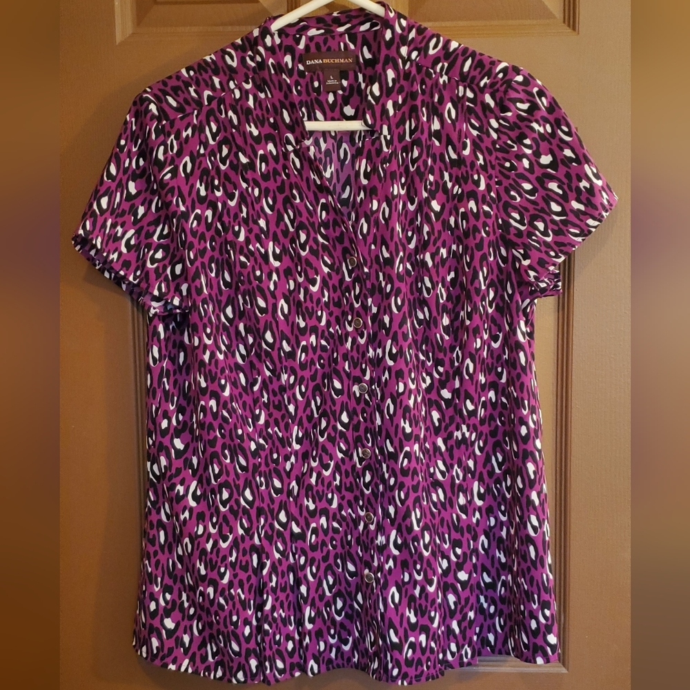 Dana Buchman Purple Leopard Button-Up Top.
